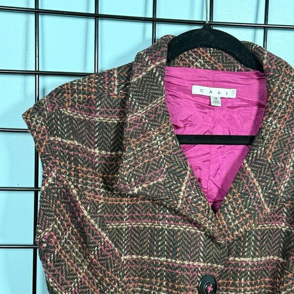 CAbi Tweed Plaid Cap‎ Sleeve Blazer Womens M Brown Wool Cottagecore Fall - Picture 5 of 9